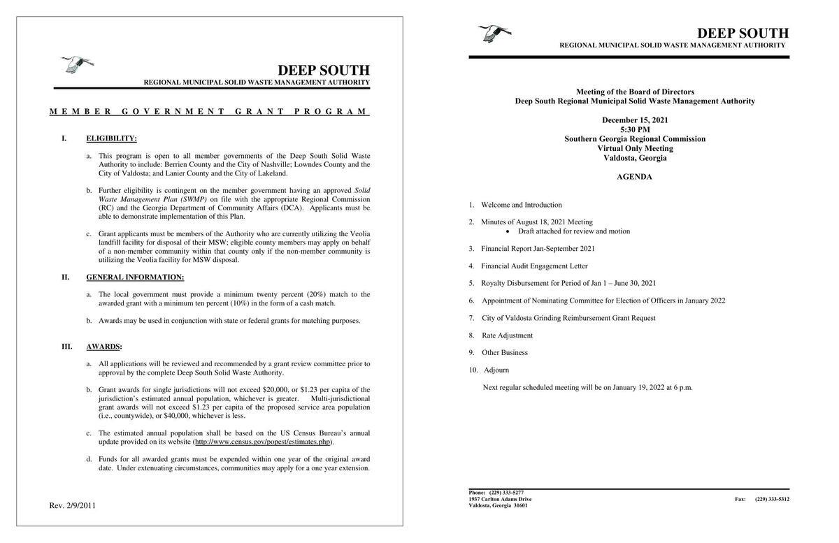 Mulching Grant Application, Agenda @ DSSWA 2021-12-15