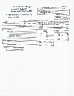 [Scruggs Company: Statement of Subcontractor Earnings (1 of 5)]