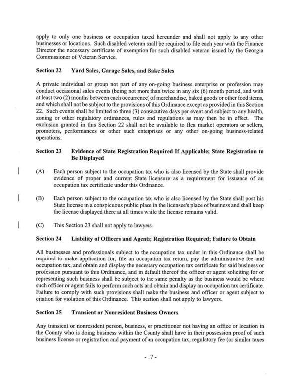 Section 22 Yard Sales, Garage Sales, and Bake Sales