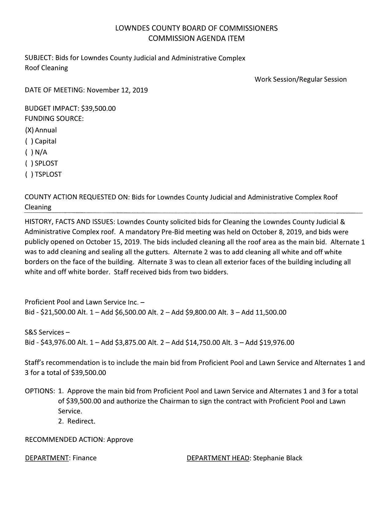 BUDGET IMPACT: $39,500.00, pre-bids, 3 alternates, 2 bids