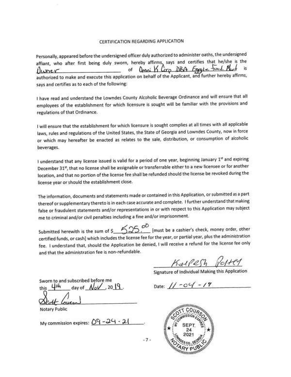 CERTIFICATION REGARDING APPLICATION