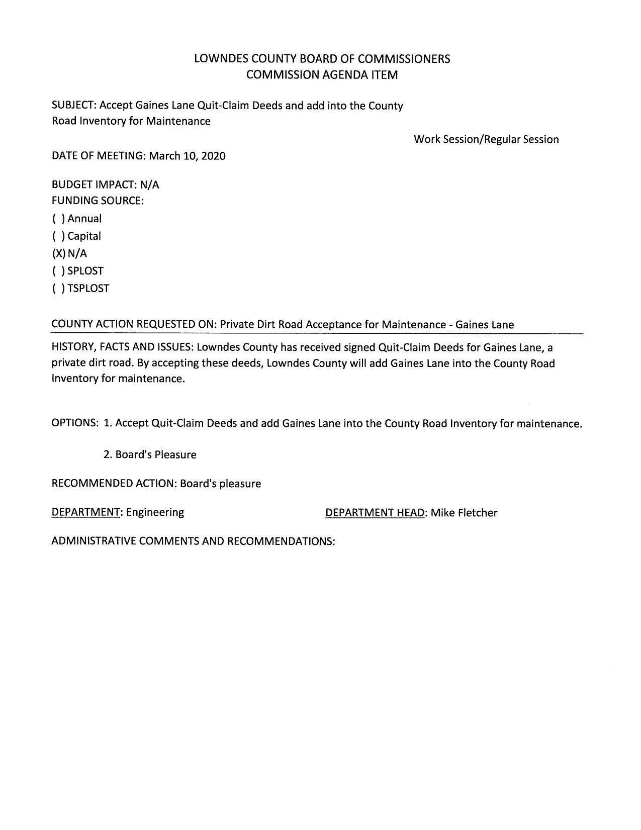 [BUDGET IMPACT: N/A]