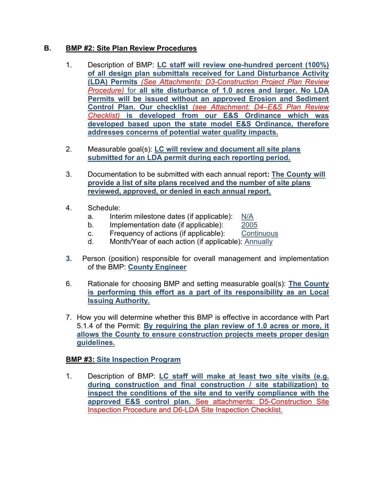 B. BMP #2: Site Plan Review Procedures; BMP #3: Site Inspection Program