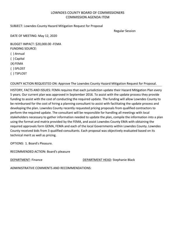 [BUDGET IMPACT: $20,000.00 -FEMA]