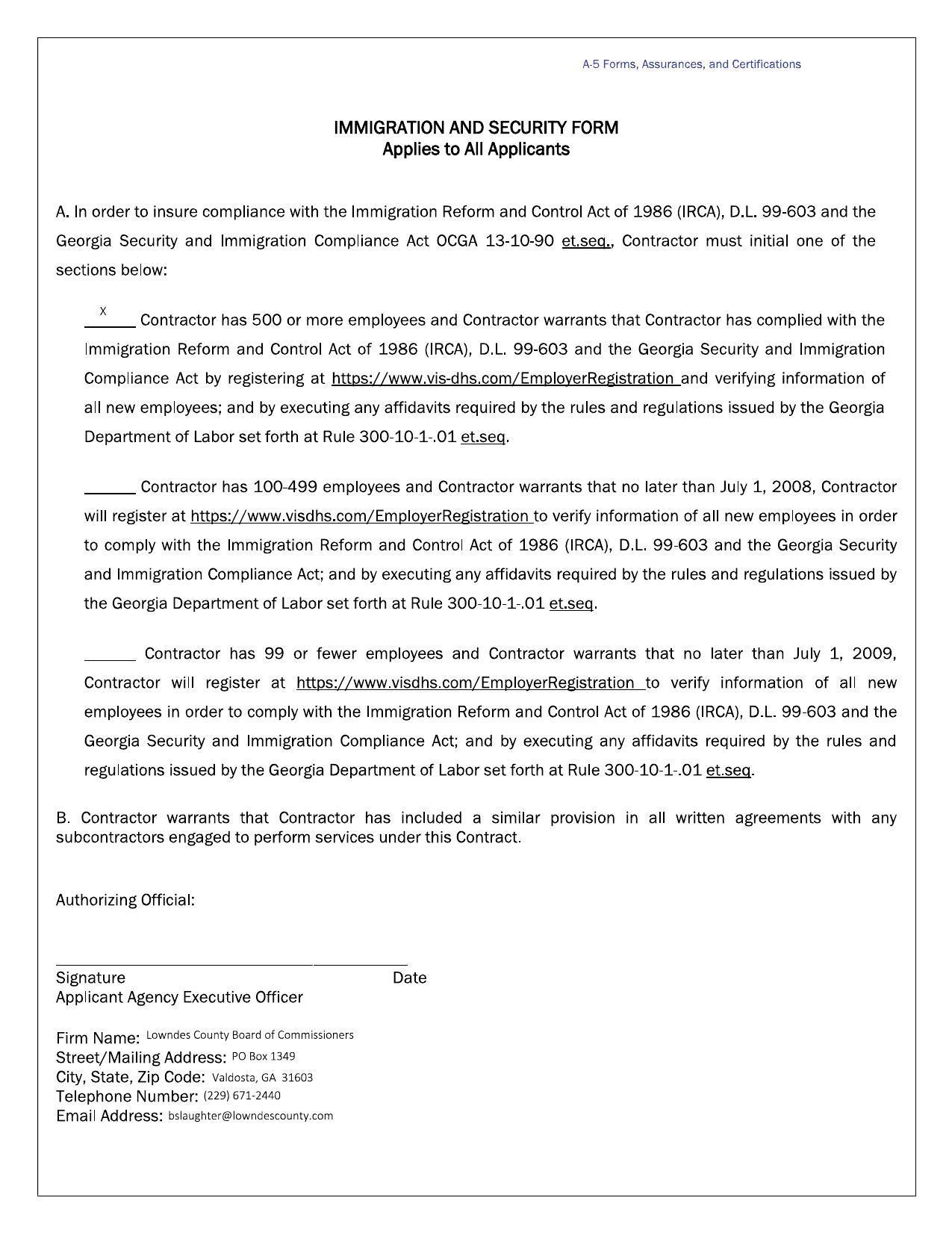 IMMIGRATION AND SECURITY FORM