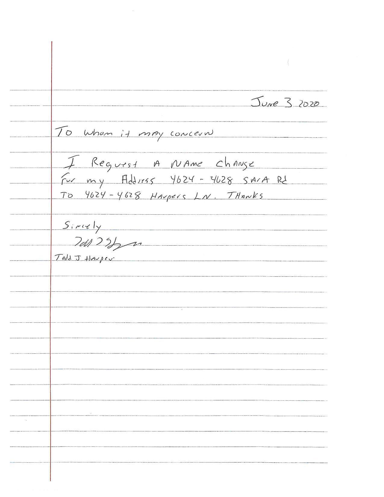 Request by Todd J. Harper