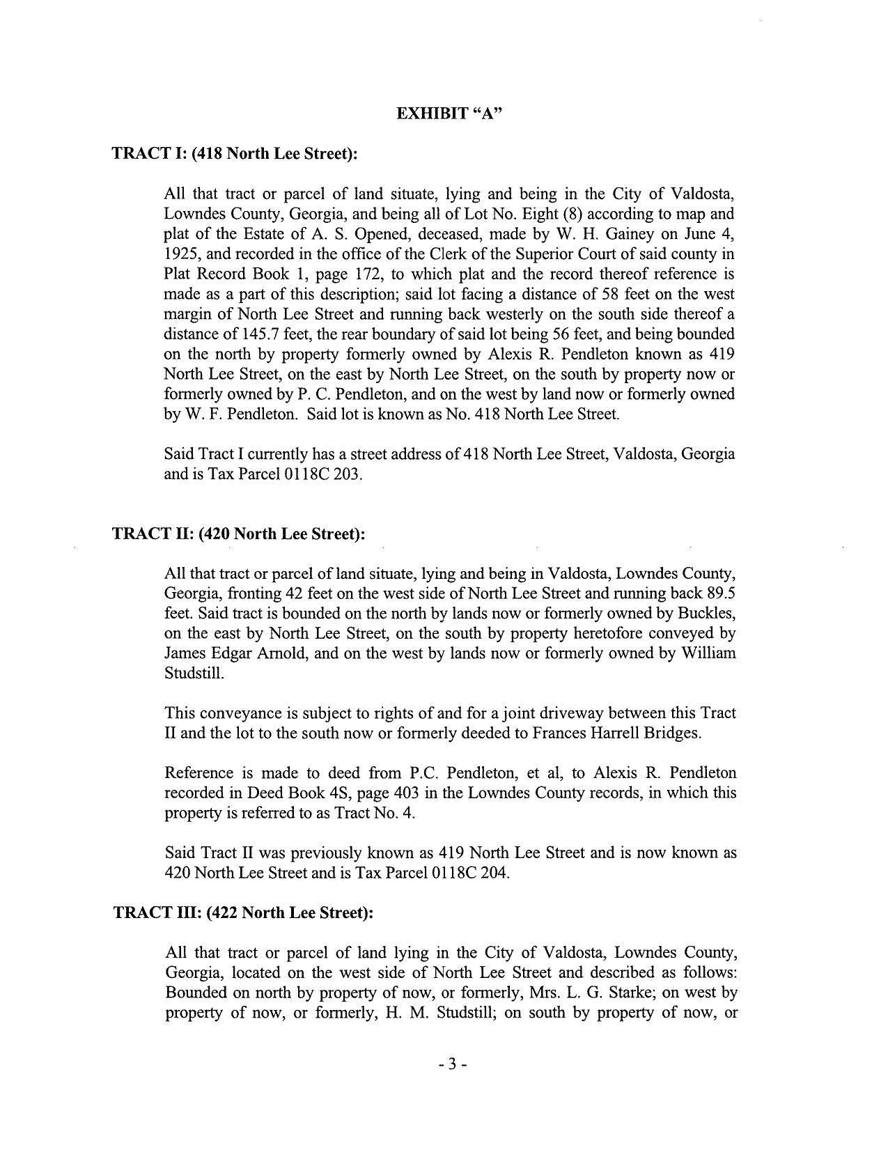 EXHIBIT A, Tracts I, II, III