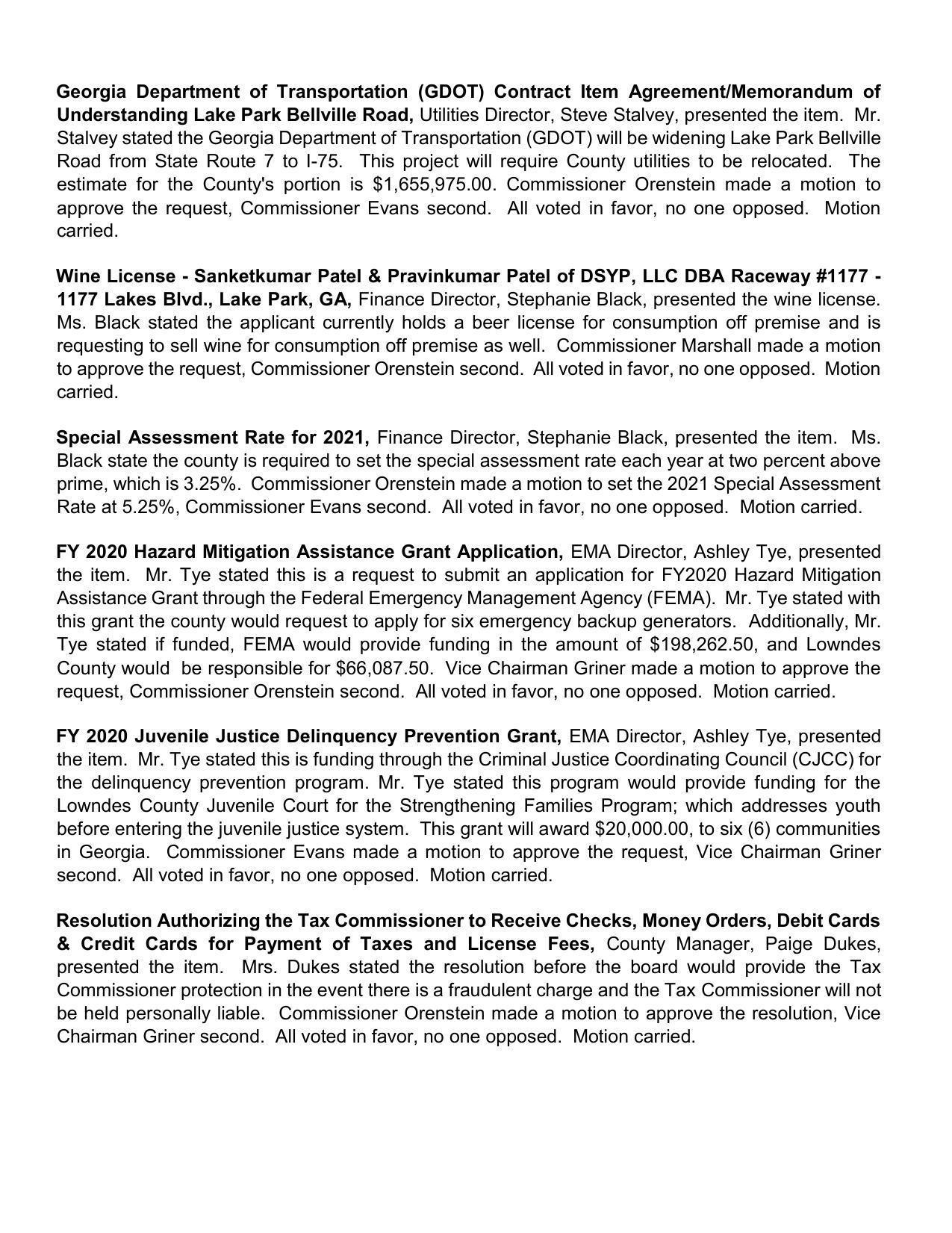 GDOT Contract, Lake Park Bellville Road w. County utilities relocation