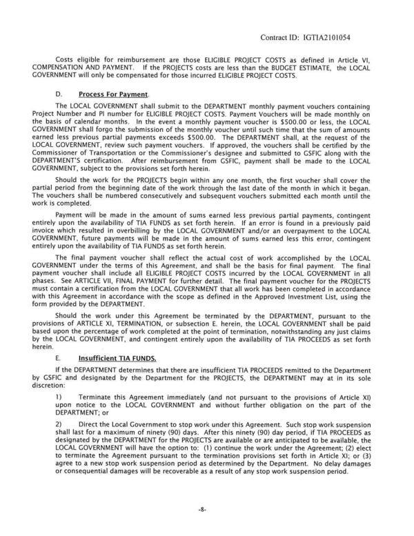 Costs eligible for reimbursement are those ELIGIBLE PROJECT COSTS as defined in Article VI,