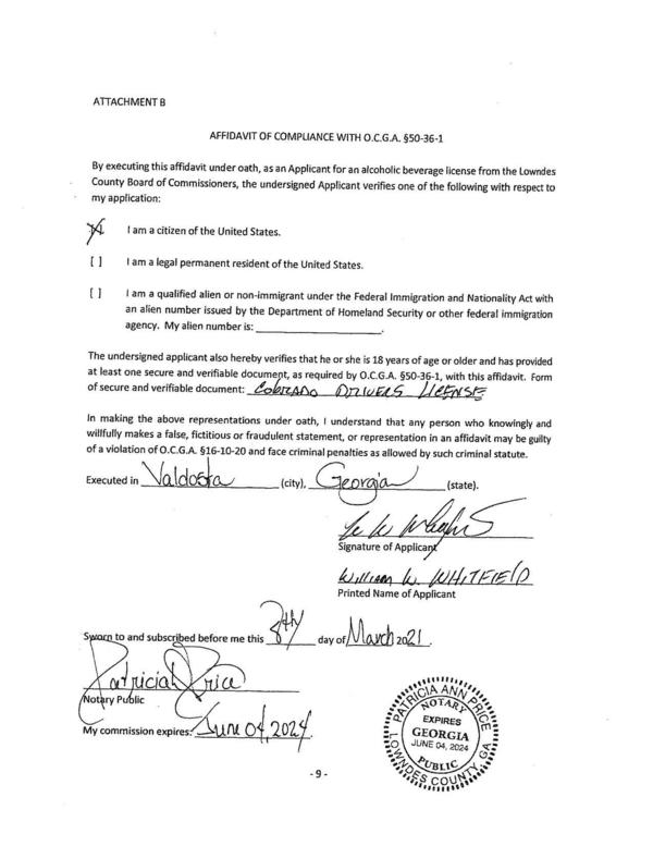 William W. White, AFFIDAVIT OF COMPLIANCE WITH 0.C.G.A. §50-36-1