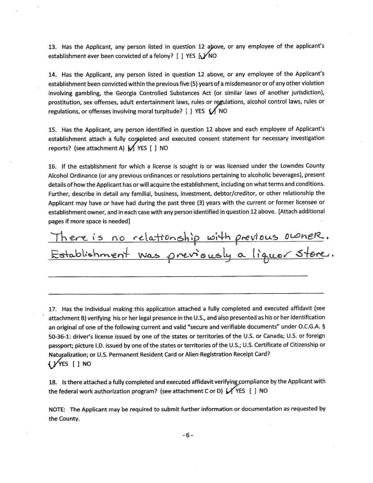 No relationship with previous owner. Was a liquor store.