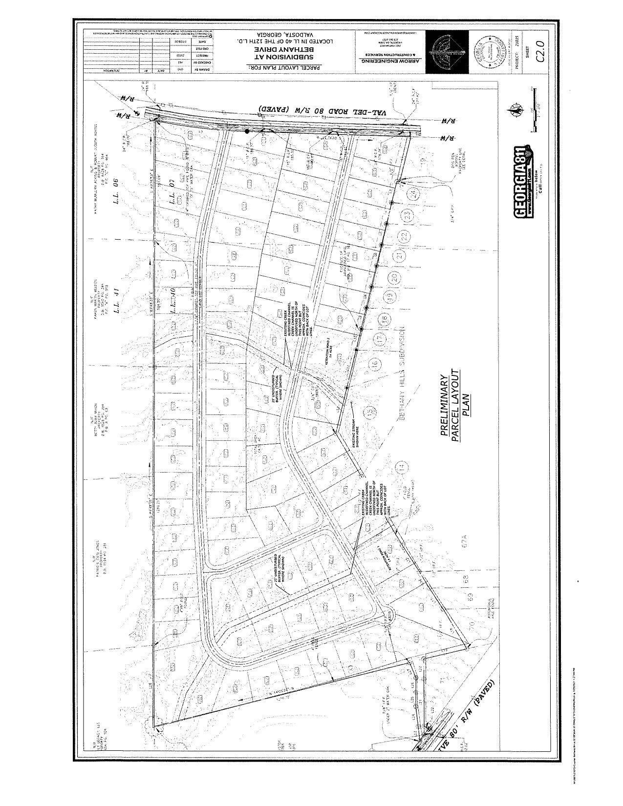 Preliminary Parcel Layout: 25' undisturbed channel, retention pond