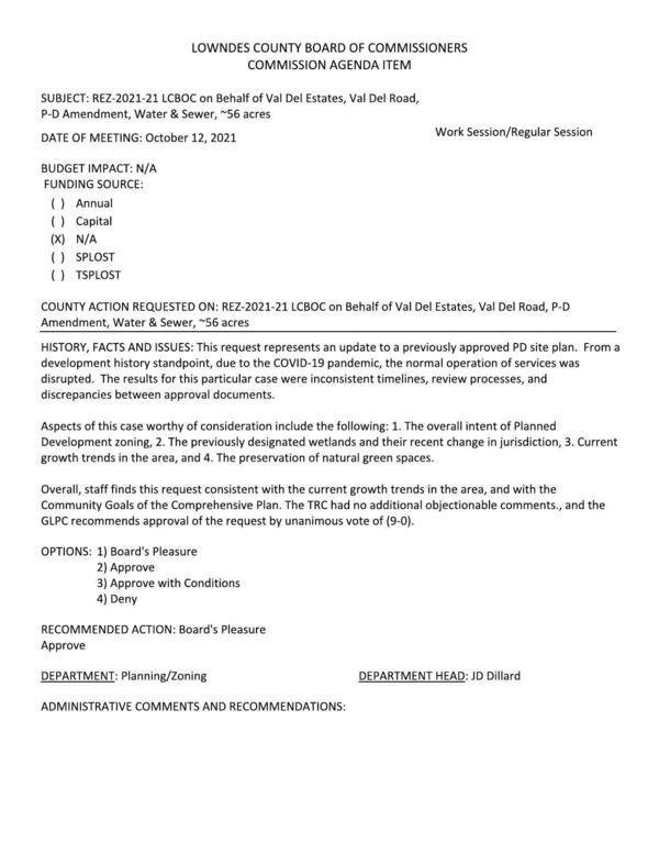 [BUDGET IMPACT: N/A, PD zoning, wetlands, growth trends, green spaces]