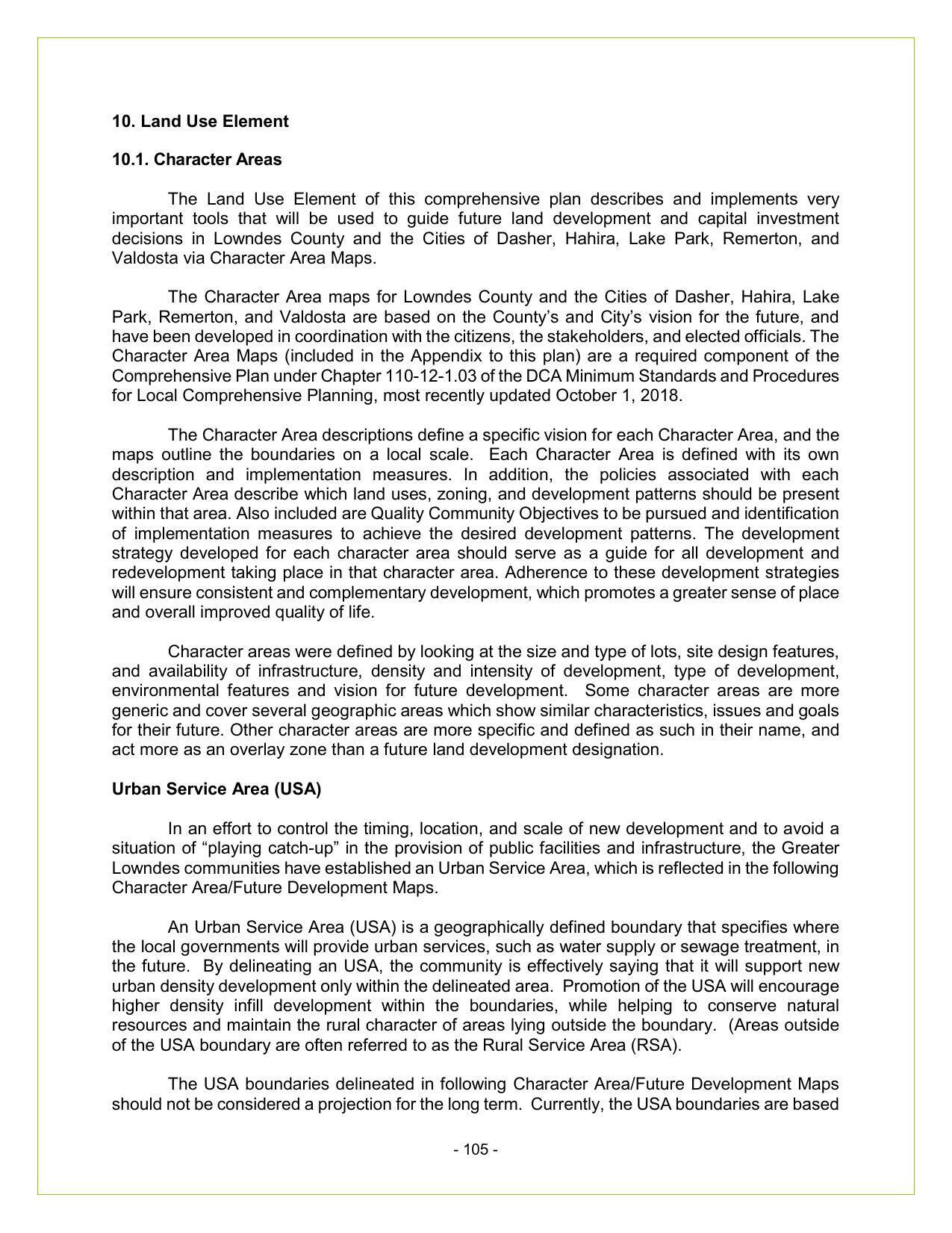 10.1. Character Areas; Urban Service Area (USA)
