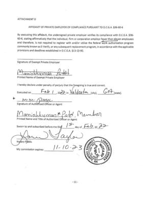 [AFFIDAVIT OF PRIVATE EMPLOYER OF COMPLIANCE PURSUANT TO 0.C.G.A. §36-60-6]