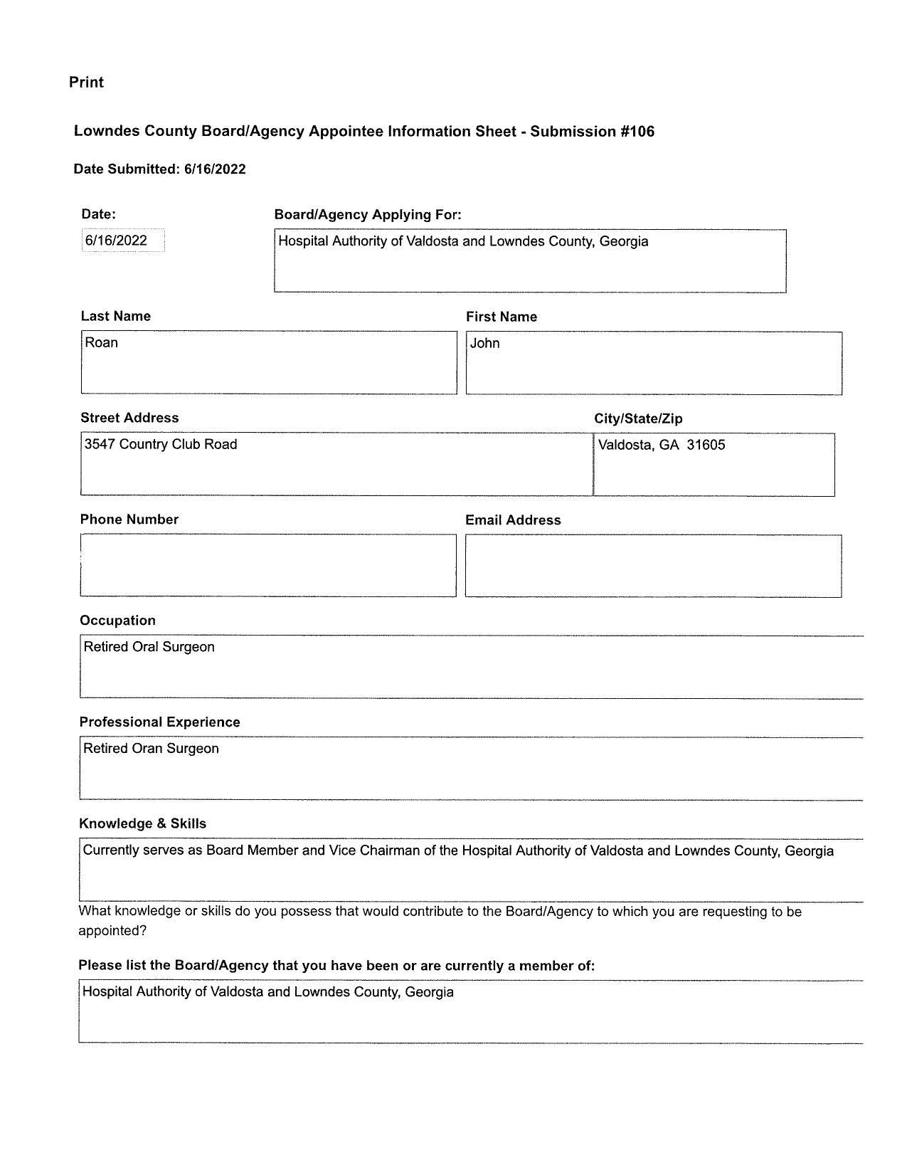 John Roan application