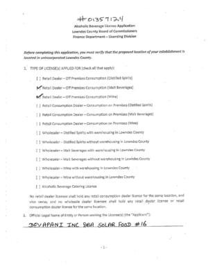 [Alcoholic Beverage License Application]