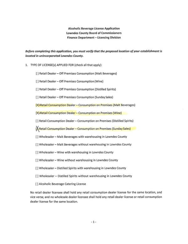 Alcoholic Beverage License Application