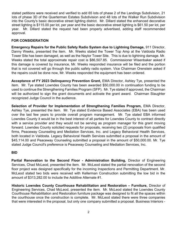 both located in Valdosta. Legacy Behavioral Health Services submitted a proposal in the amount of