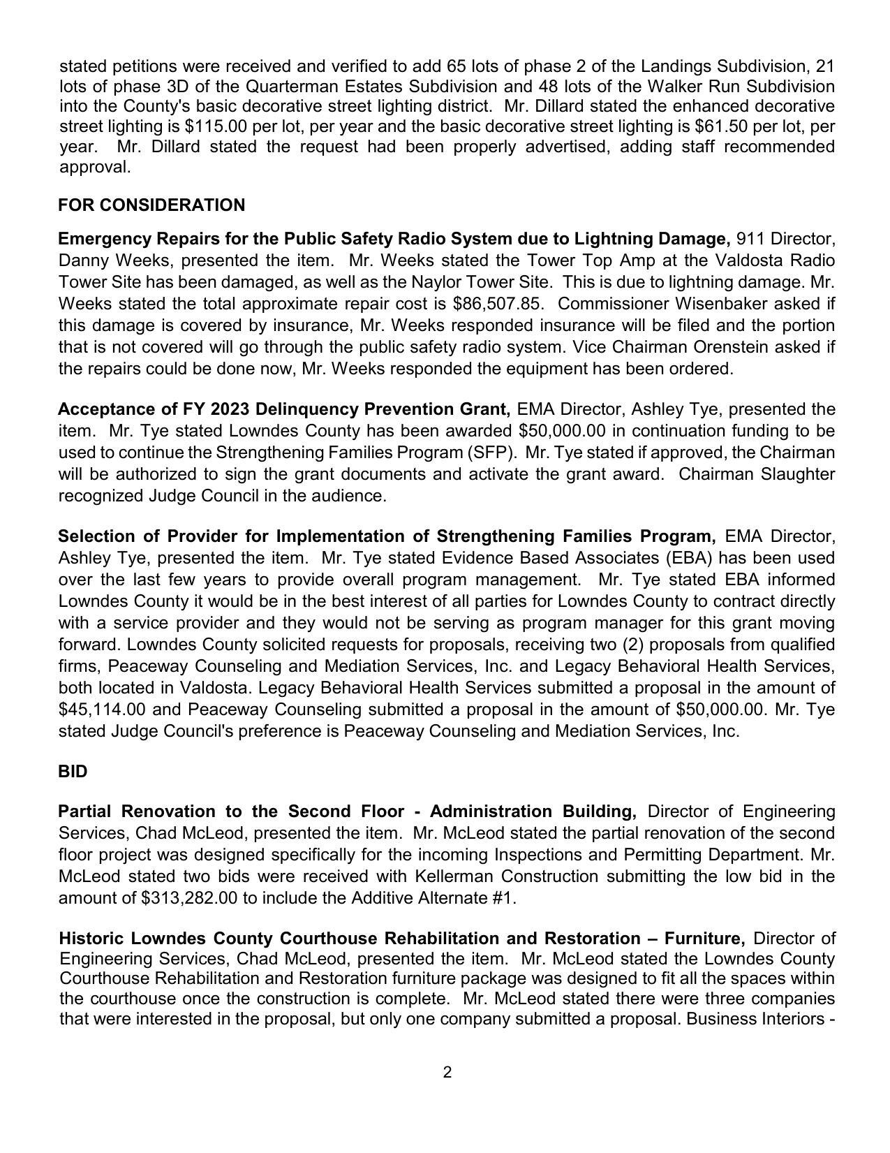 both located in Valdosta. Legacy Behavioral Health Services submitted a proposal in the amount of