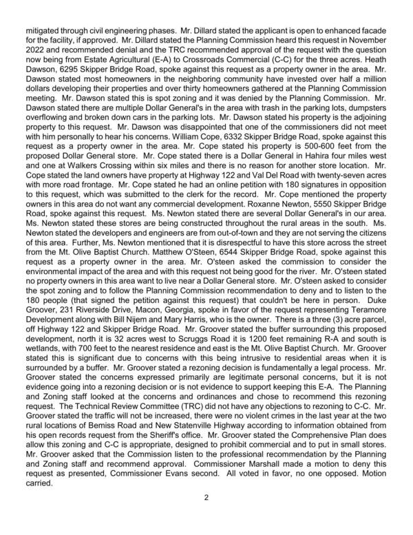 from the Mt. Olive Baptist Church. Matthew O'Steen, 6544 Skipper Bridge Road, spoke against this