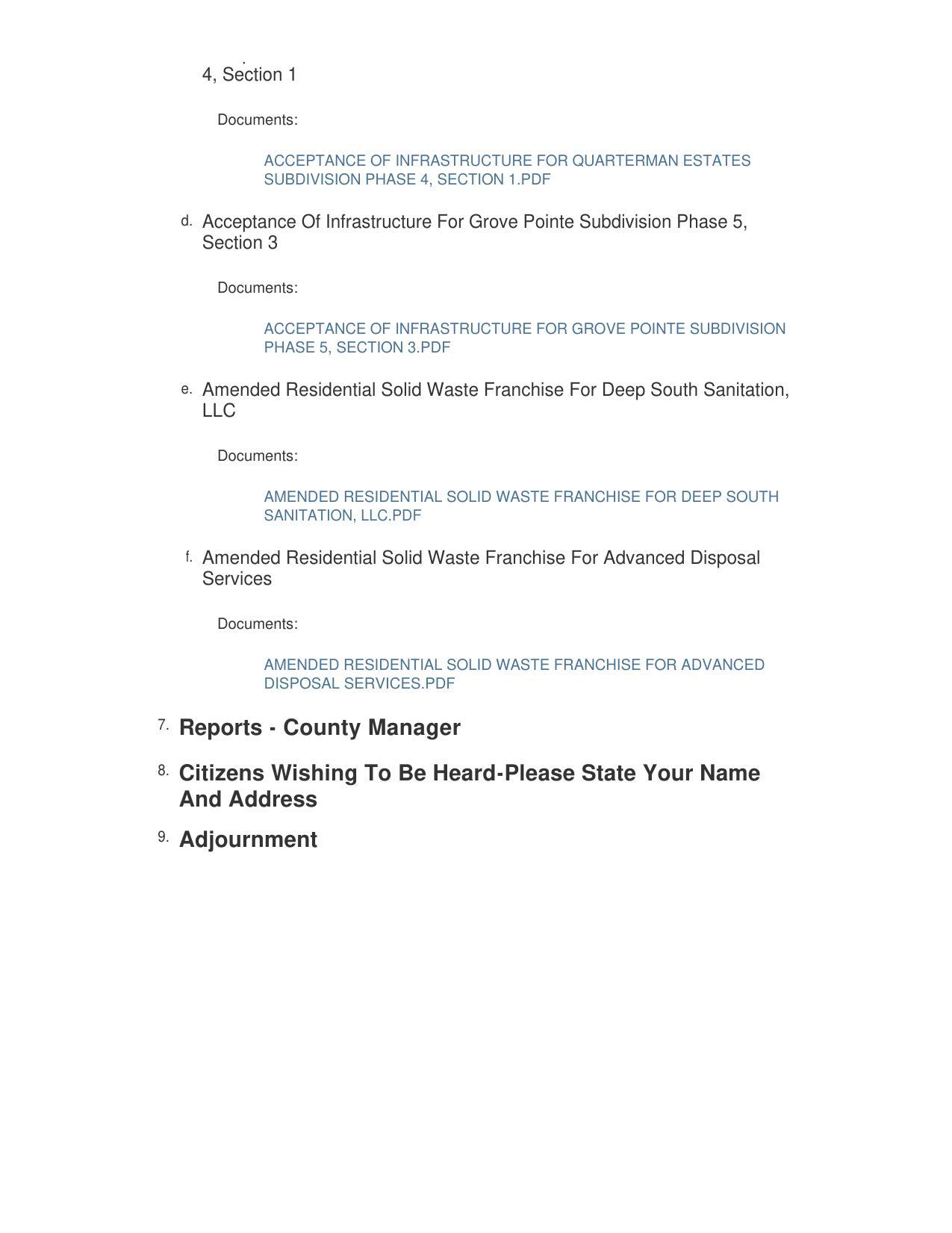 Subdivision infrastructure, solid waste franchises