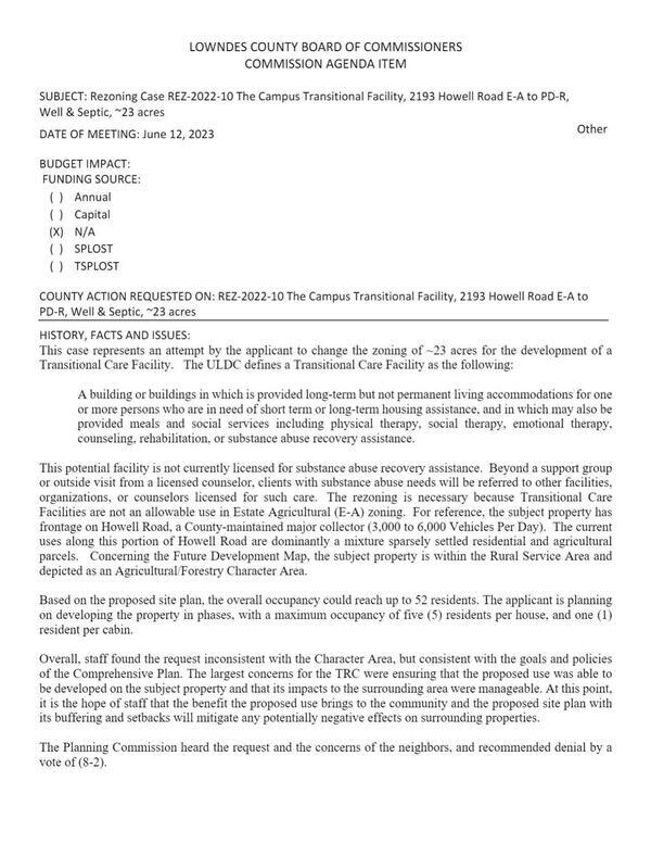 [to change the zoning of ~23 acres for the development of a Transitional Care Facility.]