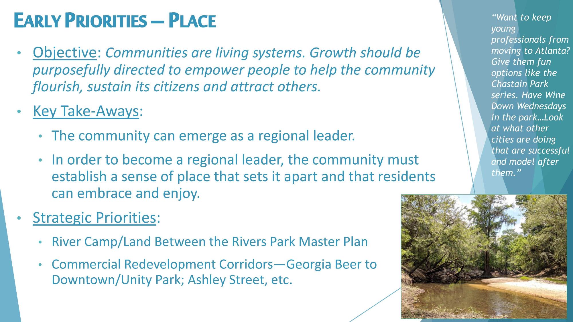 EARLY PRIORITIES – PLACE