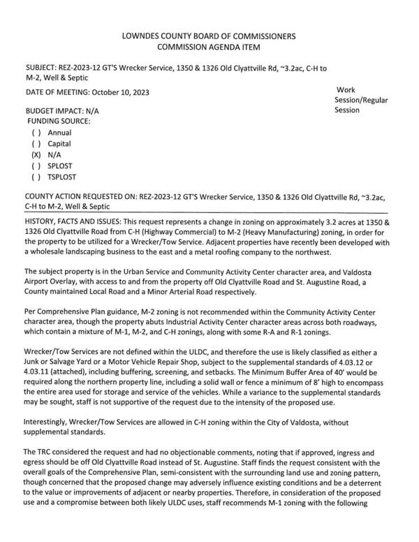 [for the property to be utilized for a Wrecker/Tow Service.]