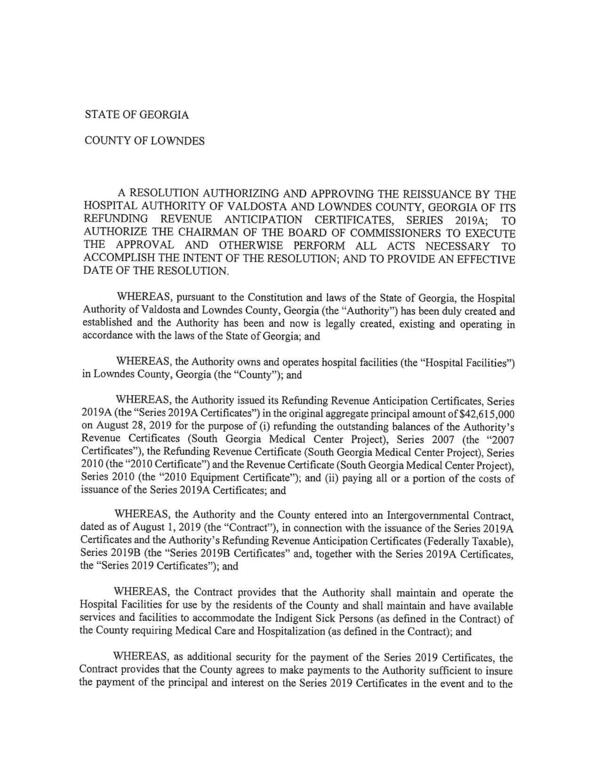 A RESOLUTION AUTHORIZING AND APPROVING THE REISSUANCE BY THE