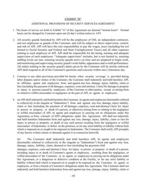 [ADDITIONAL PROVISIONS OF SECURITY SERVICES AGREEMENT]