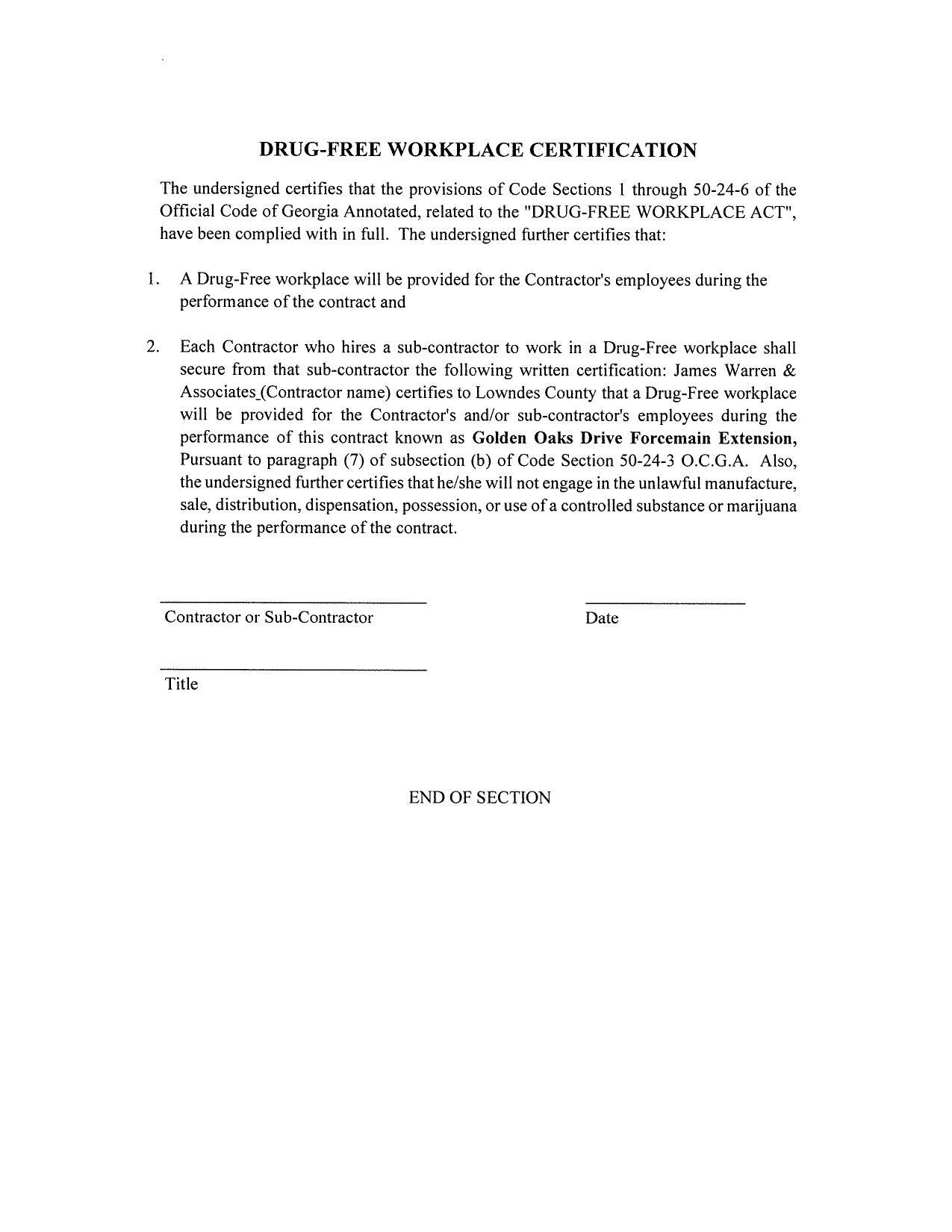 DRUG-FREE WORKPLACE CERTIFICATION