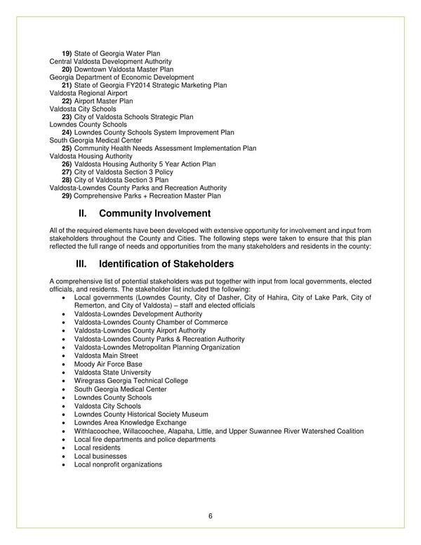 [II. Community Involvement, III. Identification of Stakeholders]