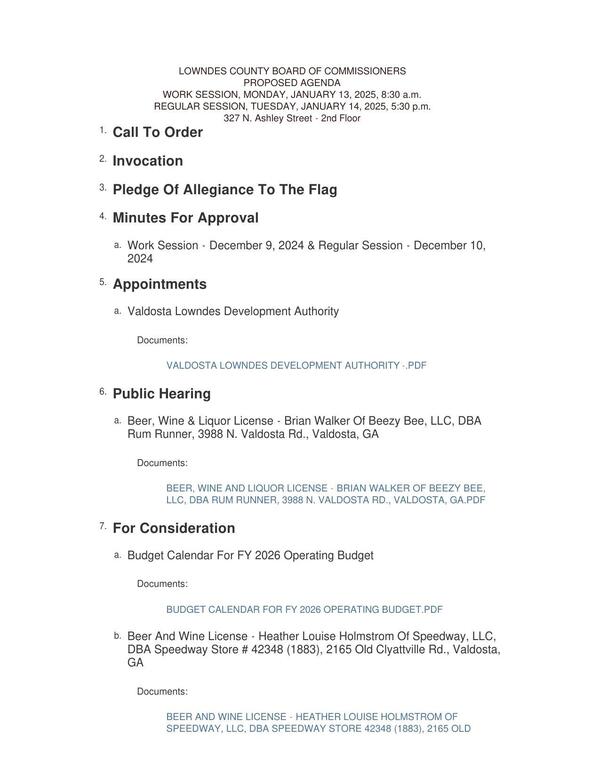 [VLDA appointment, Alcohol, Budget Calendar]