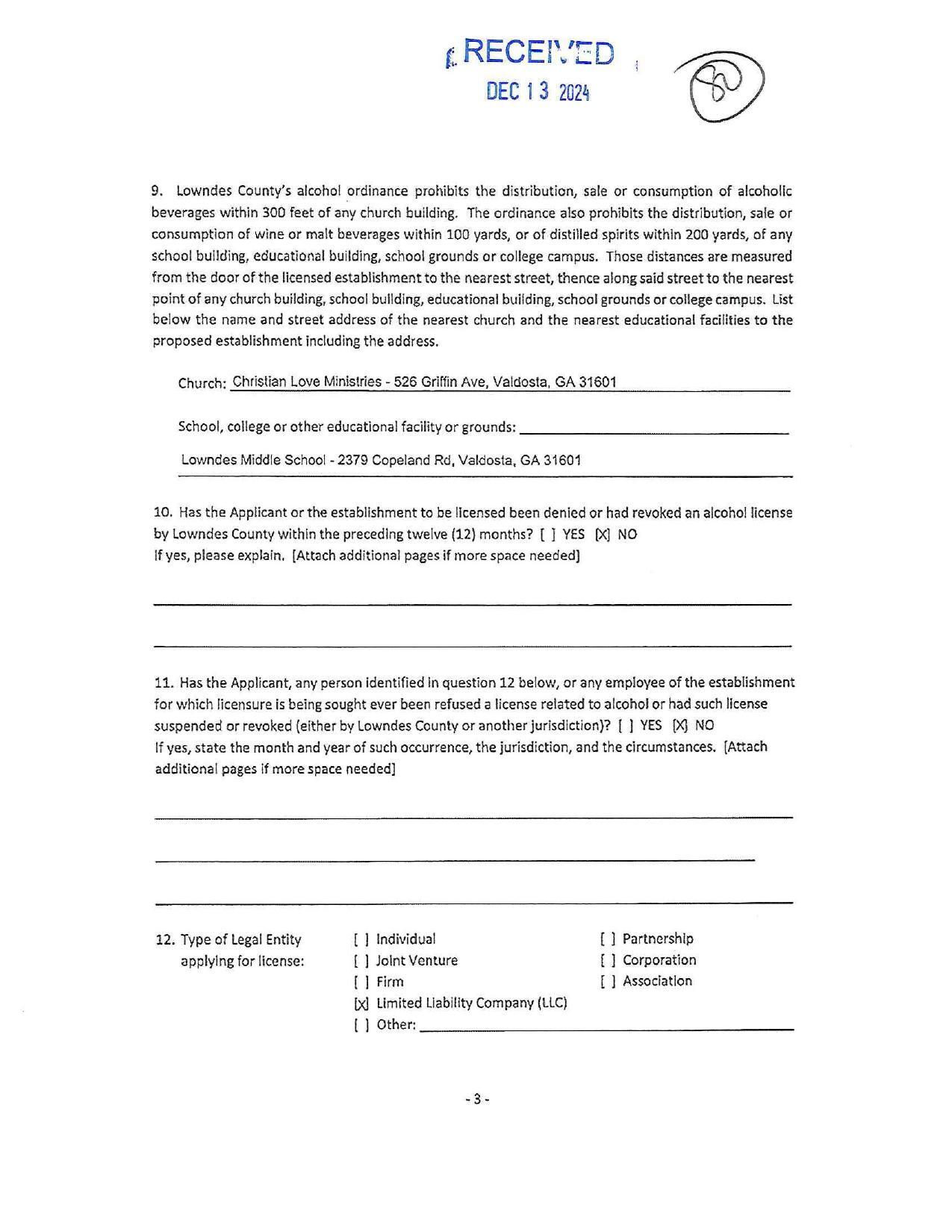 beverages within 300 feet of any church building. The ordinance also prohibits the distribution, sale or