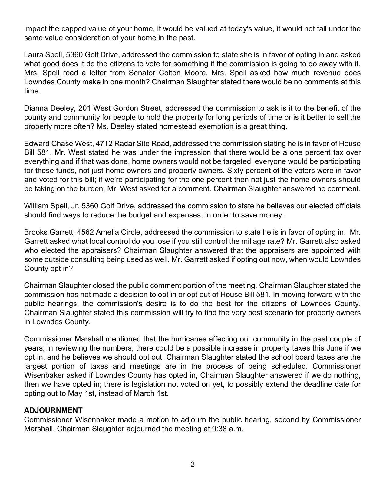 Citizen comments and Commissioner clarifications