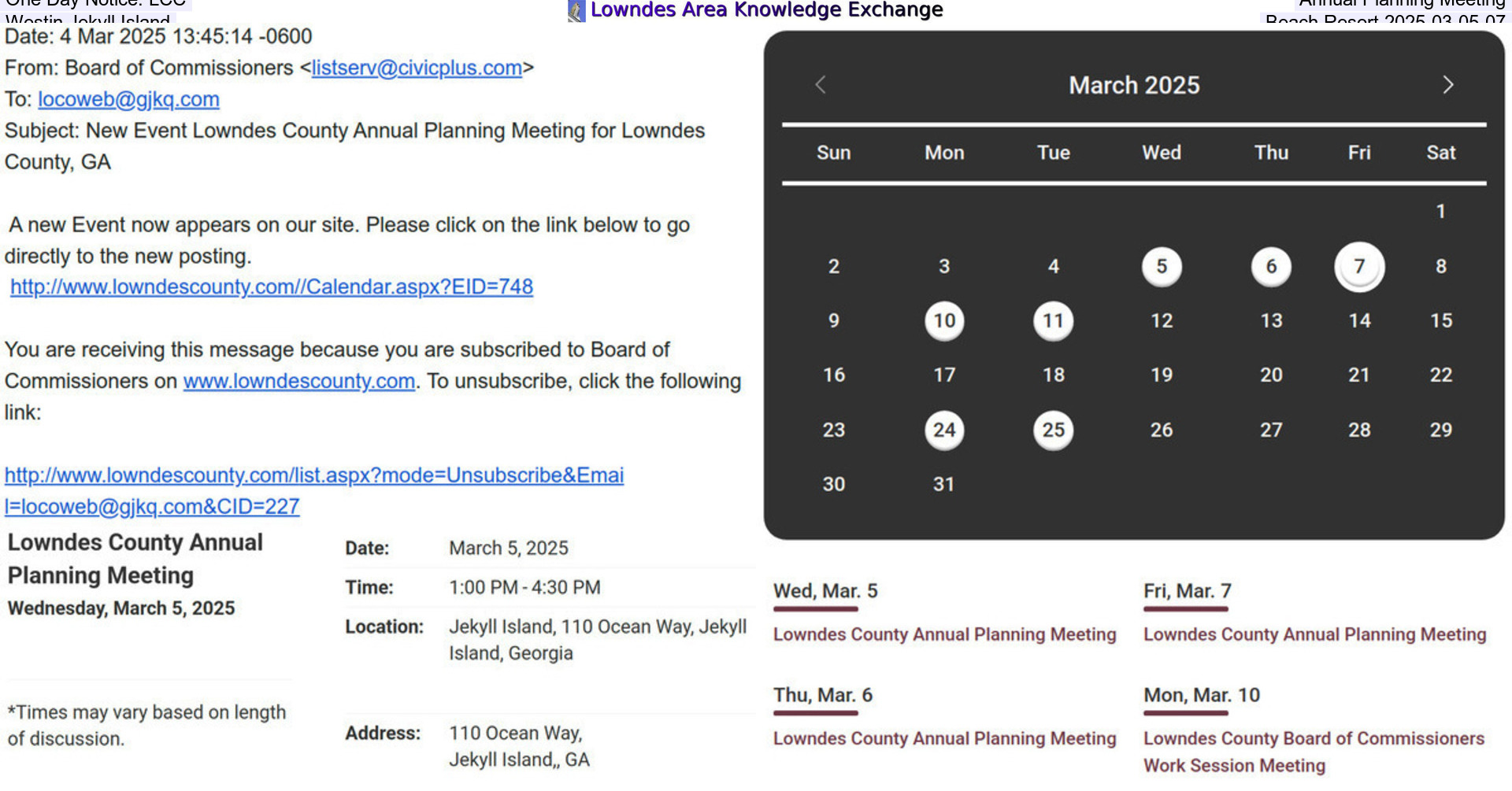 [One Day Notice: LCC Annual Planning Meeting, Westin Jekyll Island Beach Resort 2025-03-05-07]