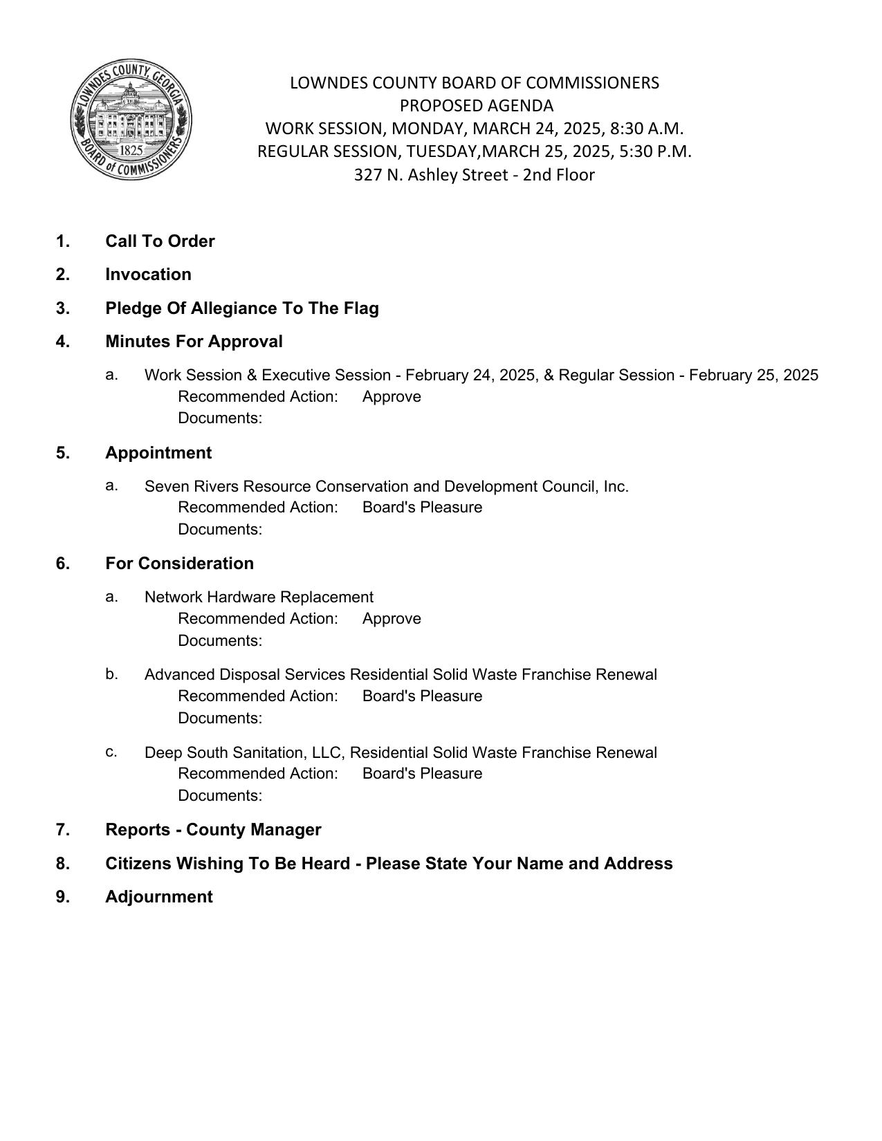PROPOSED AGENDA