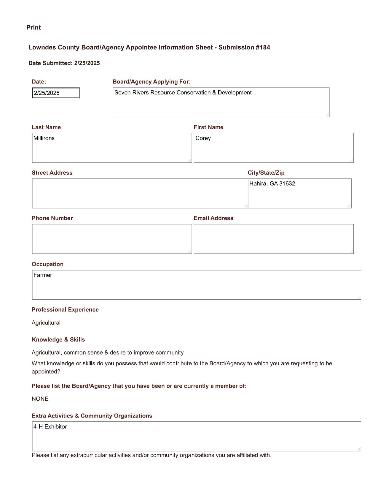 Application of Corey Millirons