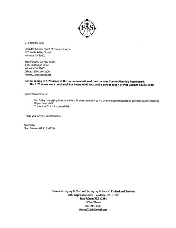 Letter of intent from Stan Folsom for Mr. Bailey 