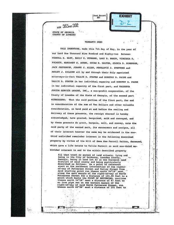 Exhibit D-2: Warranty Deed 1982-05-07 to The Valdosta Junior Service League
