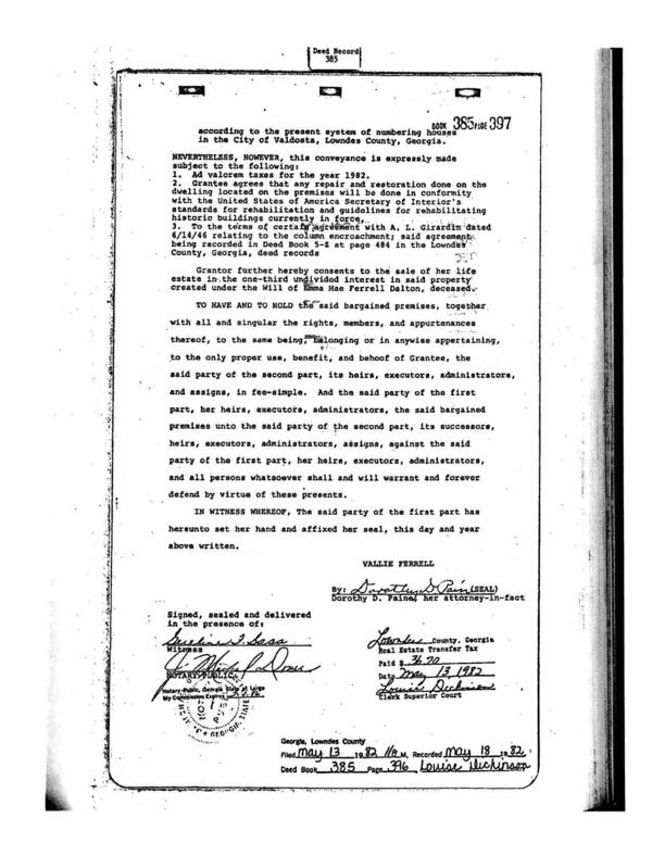 Exhibit E: DEPARTMENT OF NATURAL RESOURCES HISTORIC PRESERVATION SECTION certifies that CONVERSE-DALTON HOUSE has been entered on THE NATIONAL REGISTER OF HISTORIC PLACES by the United States Department of the Interior under provisions of National Historic Preservation Act of 1966