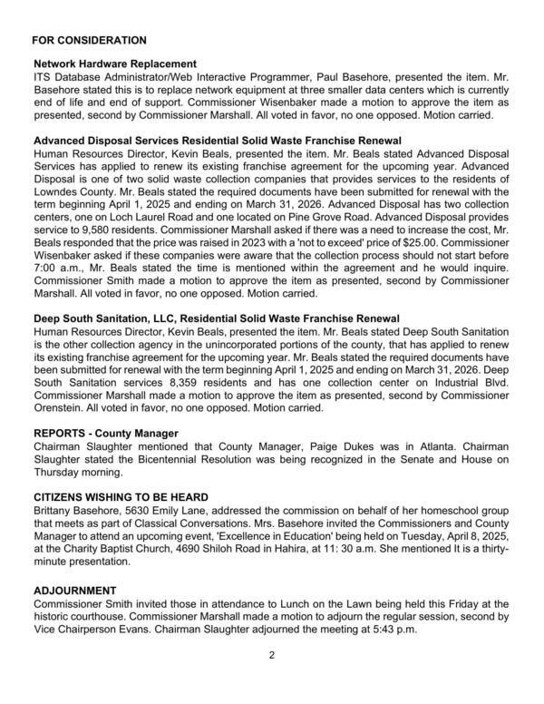 Brittany Basehore, 5630 Emily Lane, addressed the commission on behalf of her homeschool group