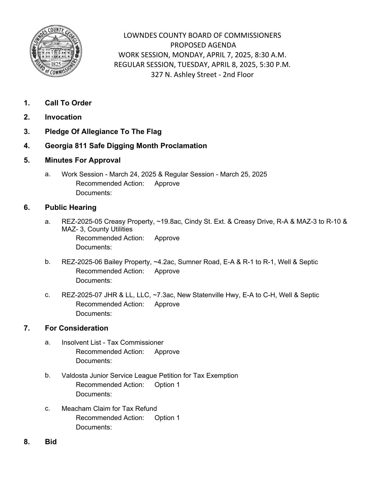 Rezoning Public Hearings and For Consideration