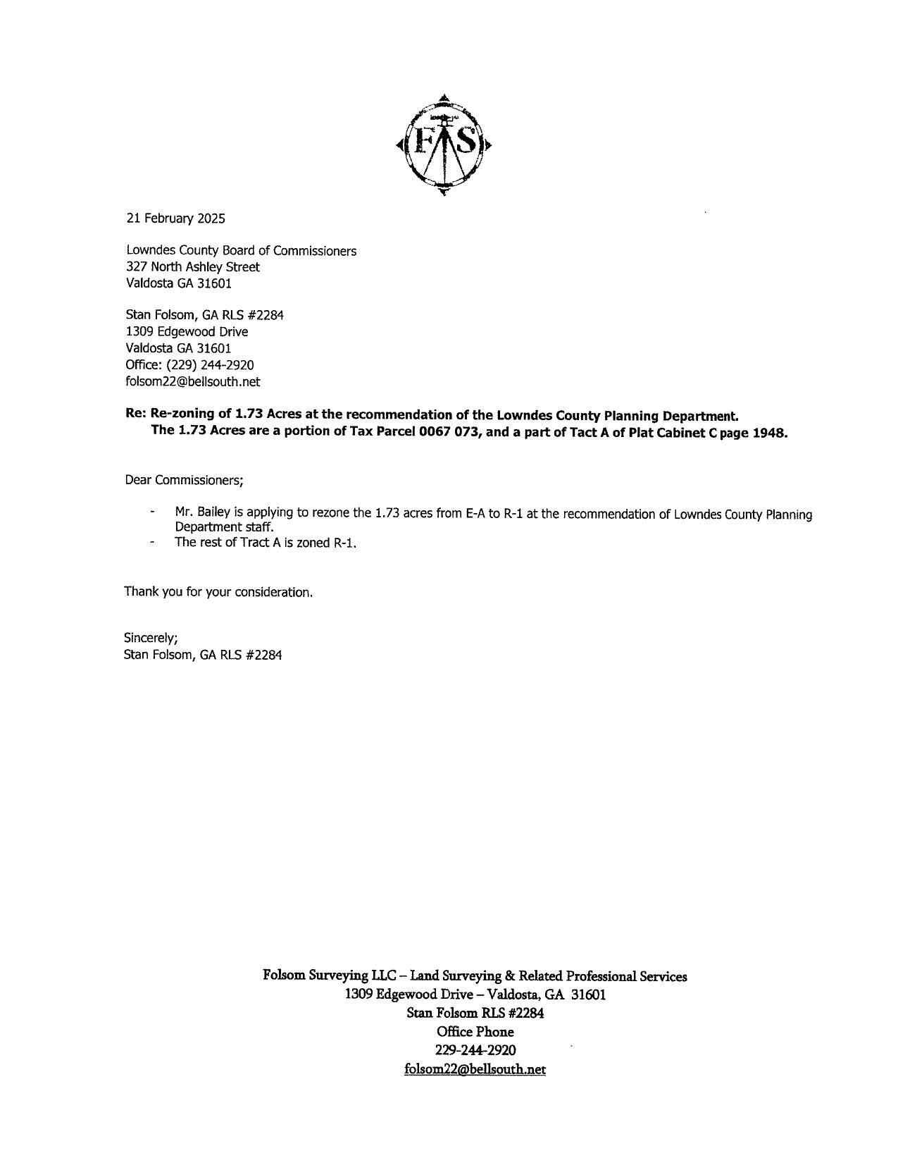 Letter of intent from Stan Folsom for Mr. Bailey 