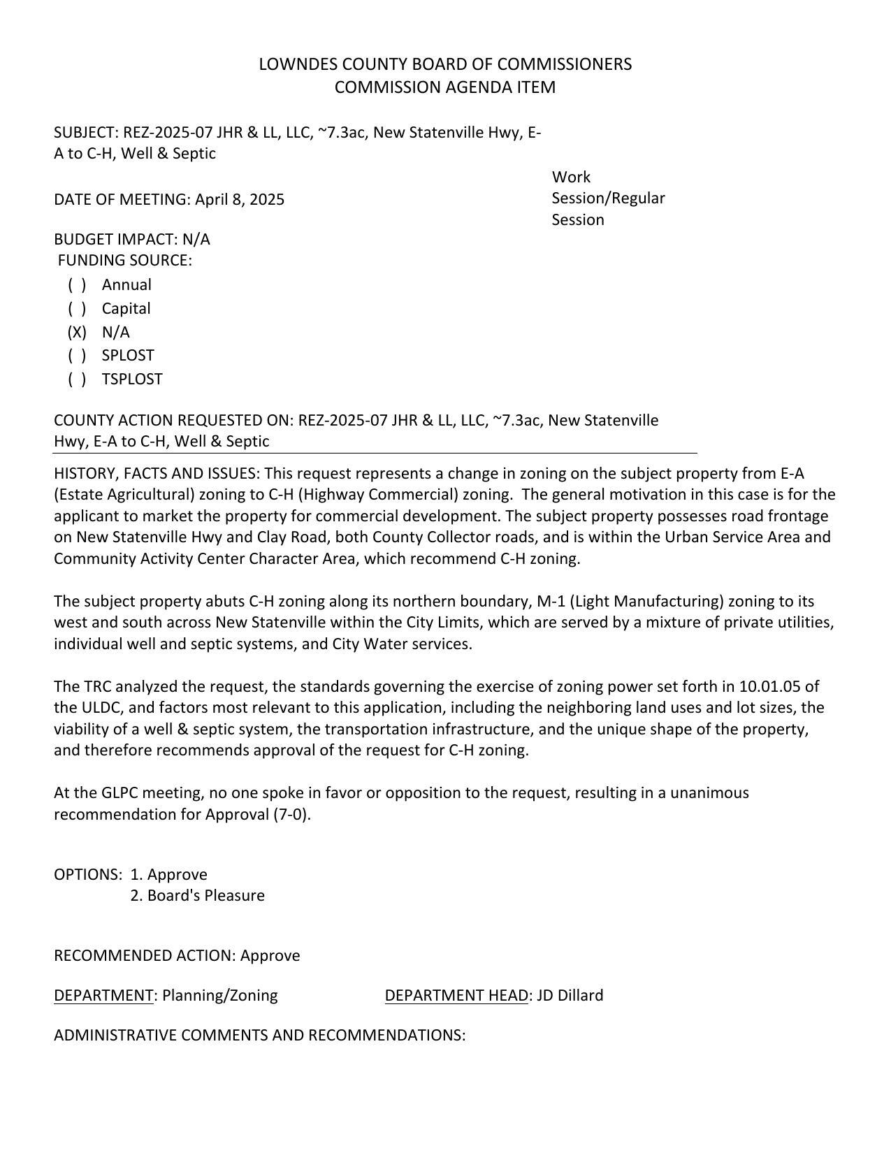 to market the property for commercial development. GLPC recommended approval 7:0.