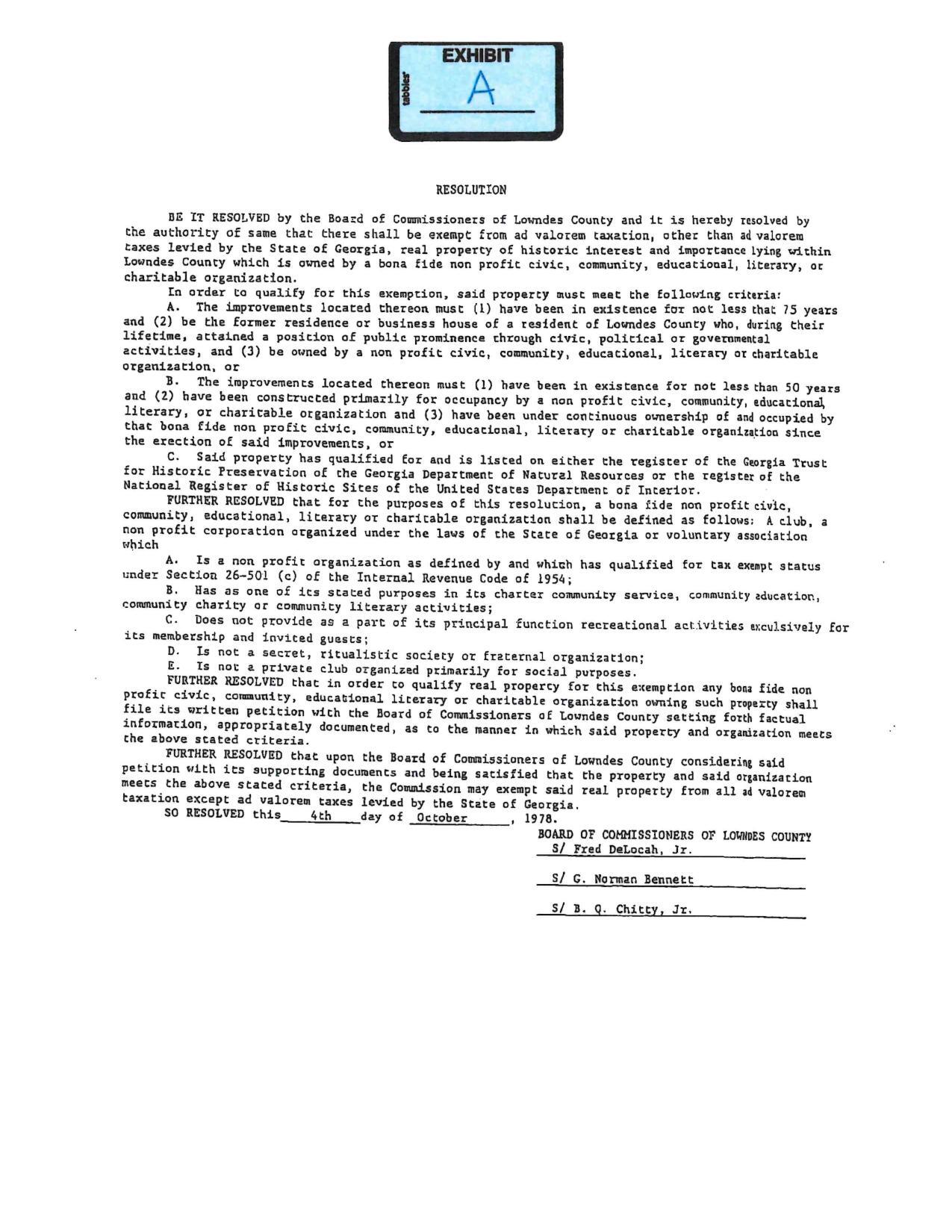 Exhibit A: RESOLUTION 1978-10-04