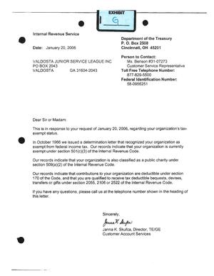 [Exhibit G: IRS says 501(c)(3) 2006-01-20]