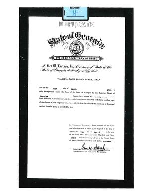 [Exhibit H: GA Sec State certifies incoroporation of Valdosta Junior Service League, Inc. 1963-03-30]
