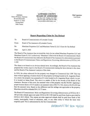 [Report Regarding Claim for Tax Refund from Board of Tax Assessors]